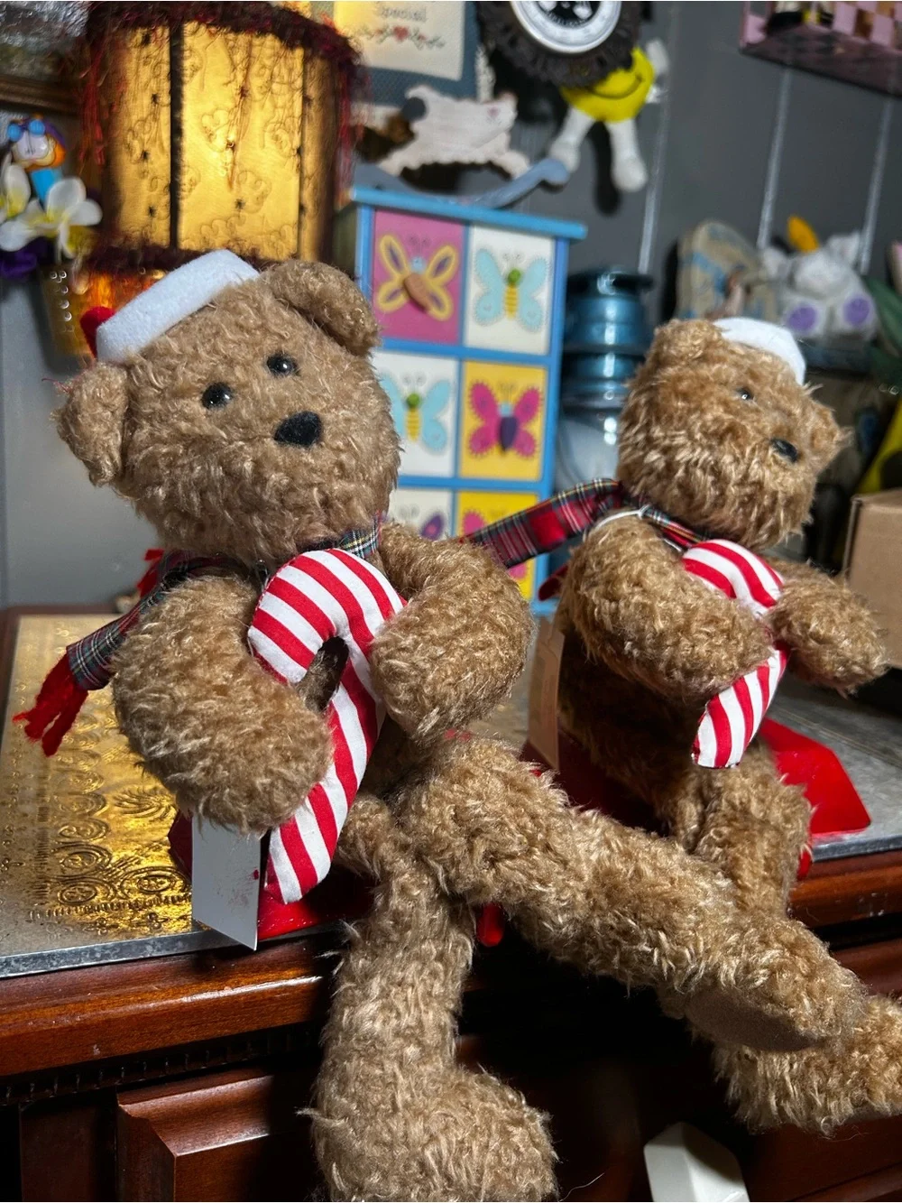 Vintage 1997 Plush Teddy Bear Christmas Stocking Hangers (set of 2)